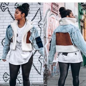 Denim and Shearling Cropped Jacket